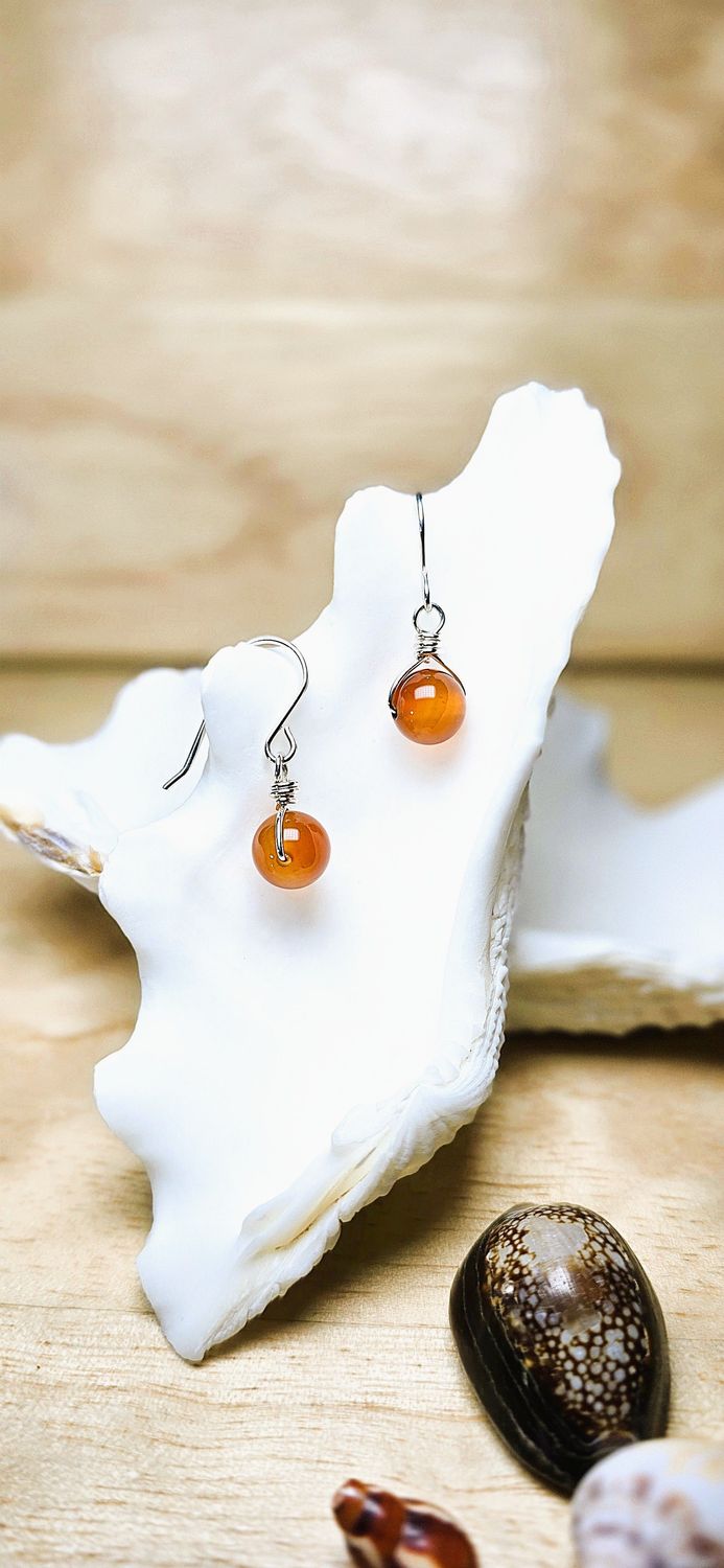 Carnelian 8mm Sterling Silver  Earrings