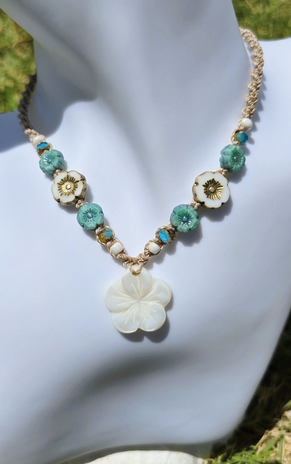 Mother of Pearl Necklace - Salty Blue