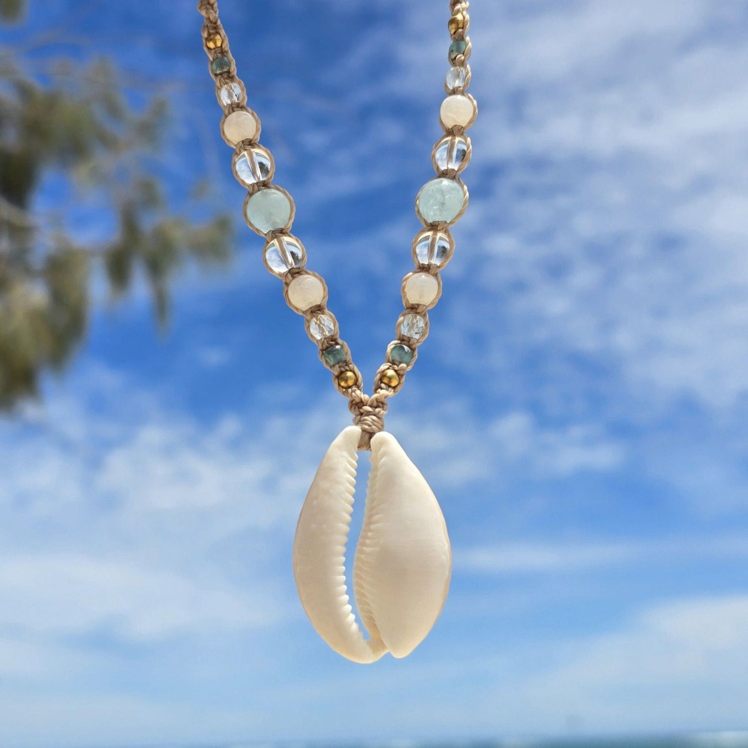 Cowrie Necklace - Ocean Light Aqua