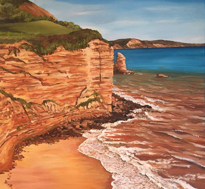 Sand Stone Cliffs with Sidmouth Town in the Distance (A3)
