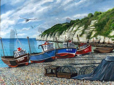 Fishing Boats at Beer Harbour (A3)