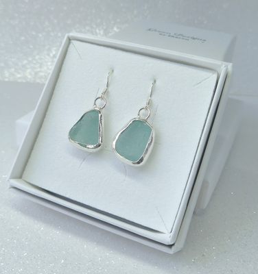 Scottish Sea Glass Open Bezel Sterling Silver Earrings - Seafoam
