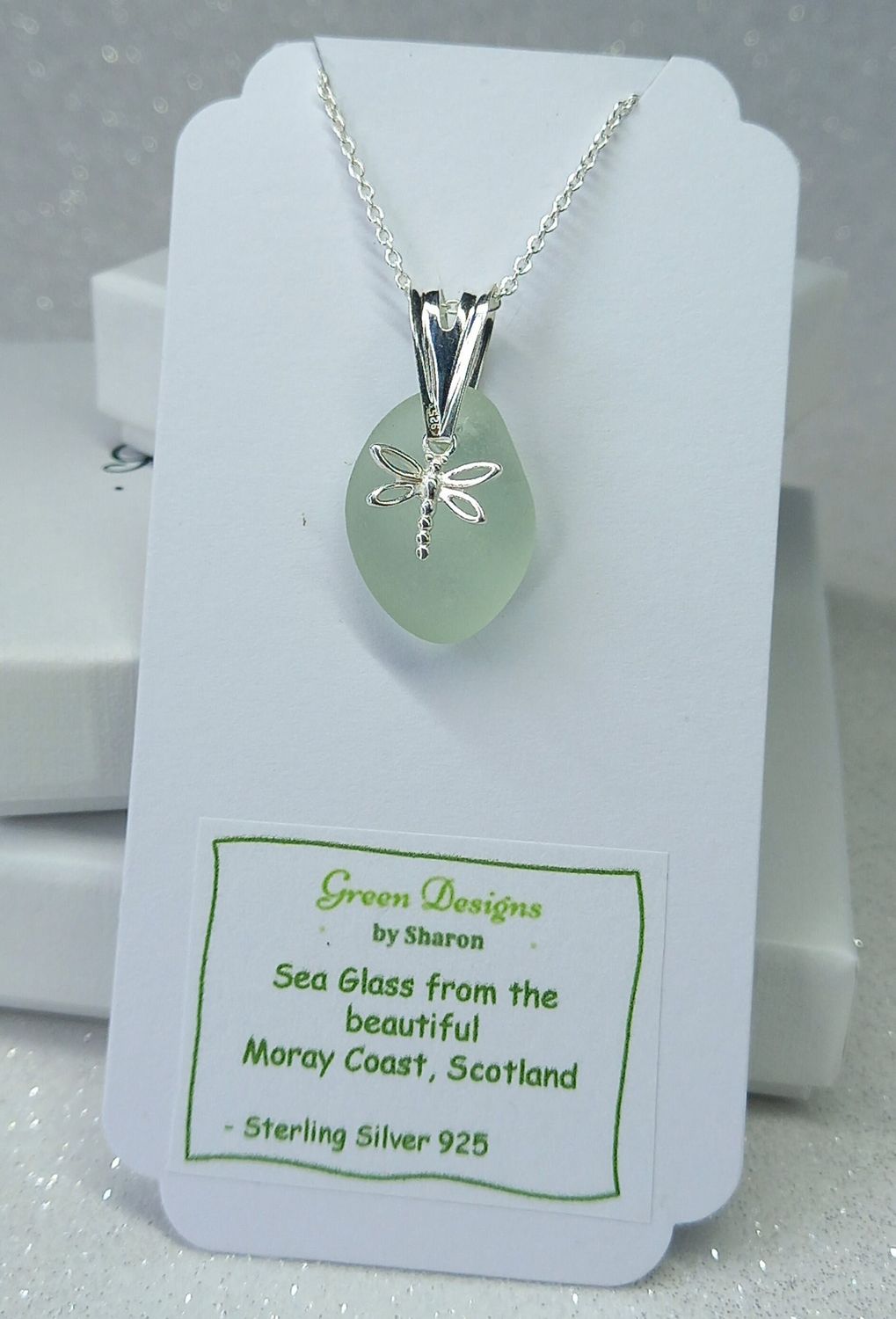 Scottish Sea Glass Dragonfly Charm Necklace - Sterling Silver - Various Colours available