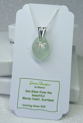 Scottish Sea Glass Dragonfly Charm Necklace - Sterling Silver - Various Colours available