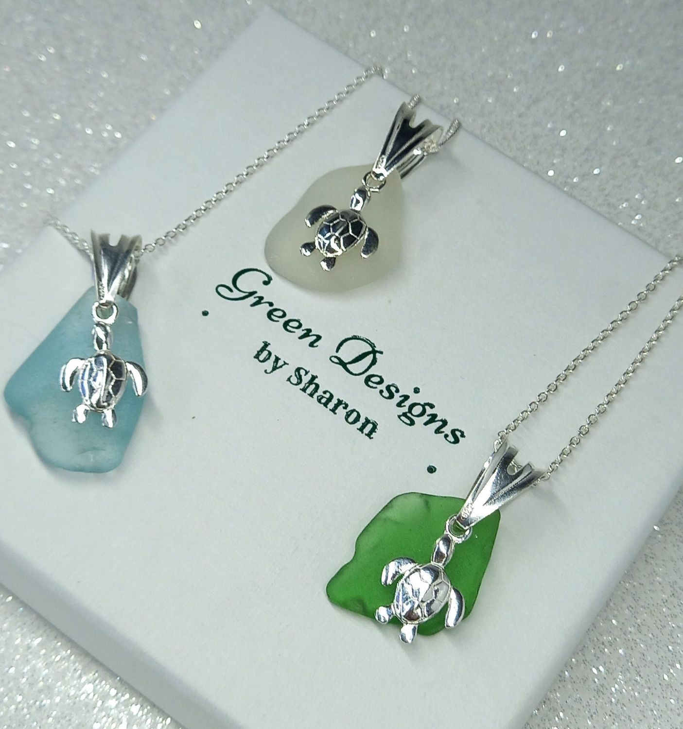 Scottish Sea Glass Turtle Charm Necklace - Sterling Silver - Various Colours available
