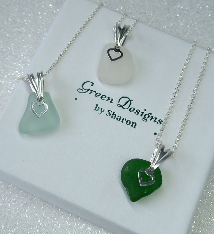 Scottish Sea Glass Heart Charm Necklace - Sterling Silver - Various Colours available