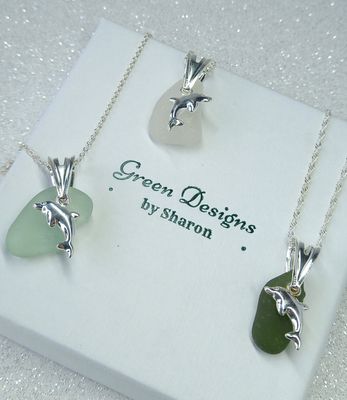 Scottish Sea Glass Dolphin Charm Necklace - Sterling Silver - Various Colours available