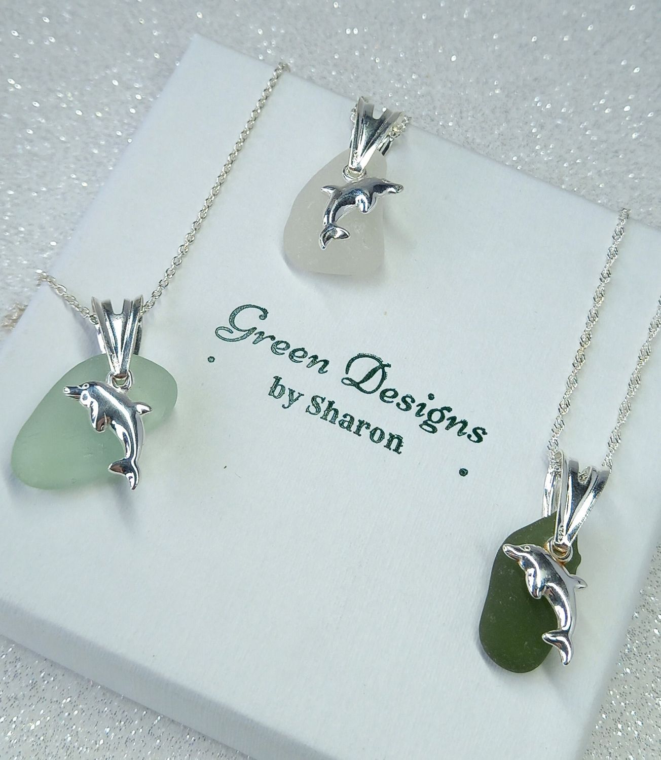 Scottish Sea Glass Dolphin Charm Necklace - Sterling Silver - Various Colours available