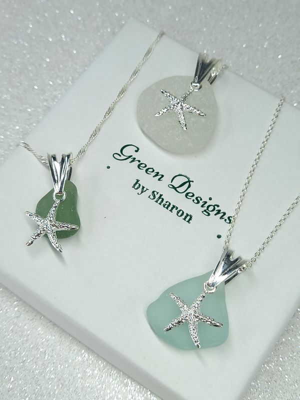 Scottish Sea Glass Starfish Charm Necklace - Sterling Silver - Various Colours available