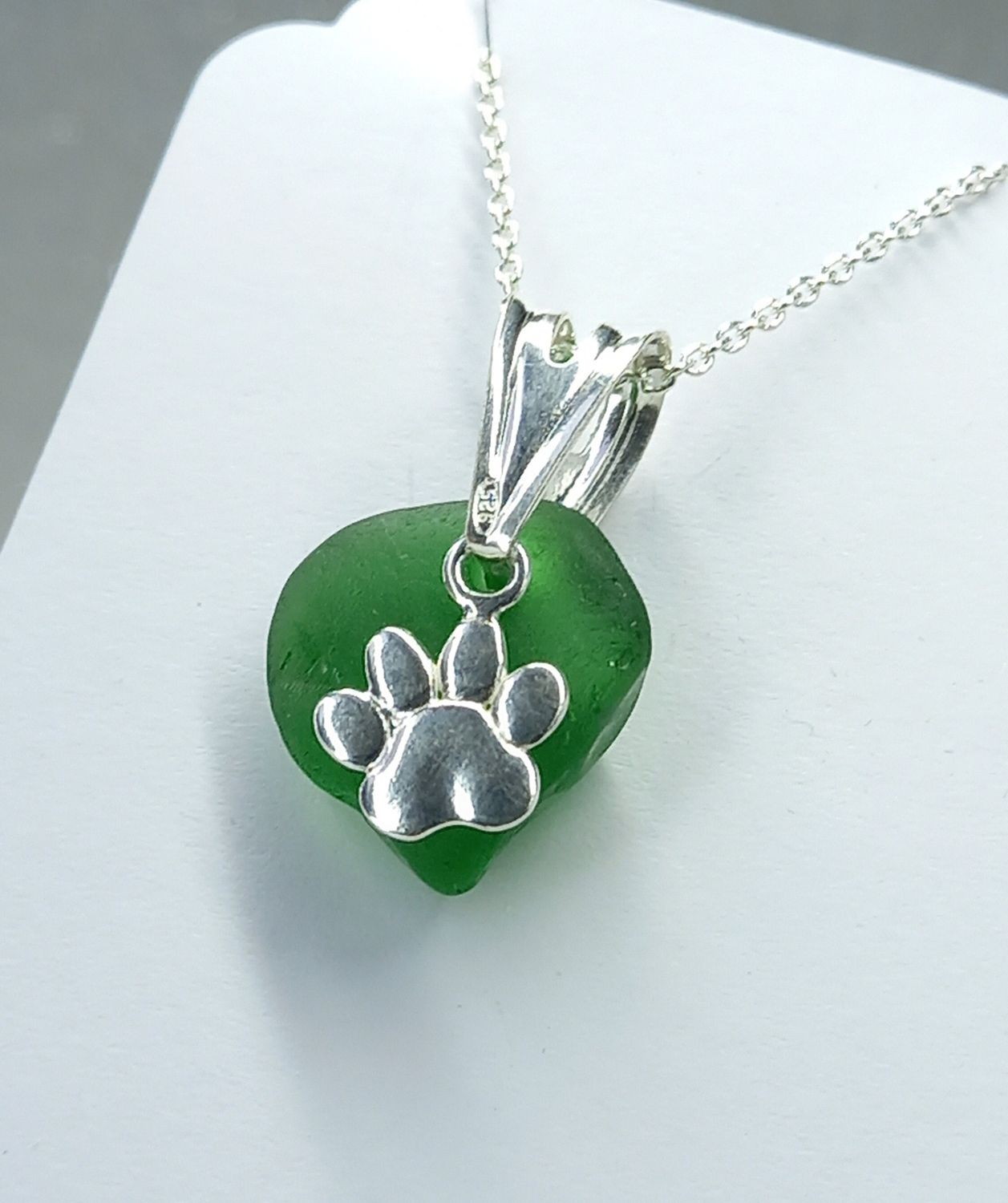 Scottish Sea Glass Paw Charm Necklace - Sterling Silver - Various Colours available