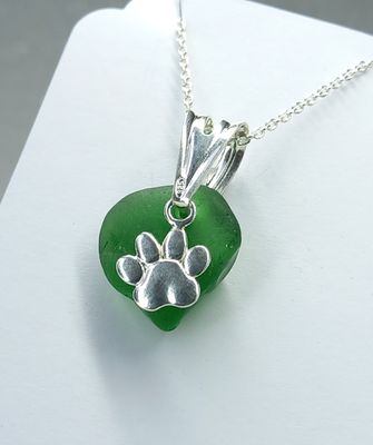 Scottish Sea Glass Paw Charm Necklace - Sterling Silver - Various Colours available