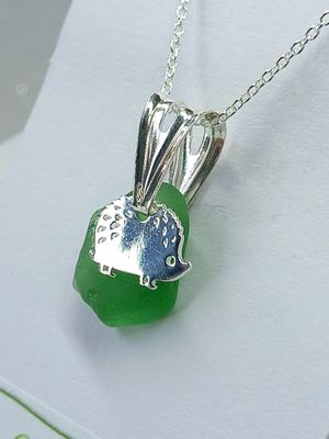 Scottish Sea Glass Hedgehog Charm Necklace - Sterling Silver - Various Colours available