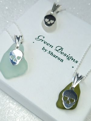 Scottish Sea Glass Skull Charm Necklace - Sterling Silver - Various Colours available
