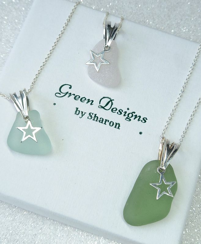 Scottish Sea Glass Star Charm Necklace - Sterling Silver - Various Colours available