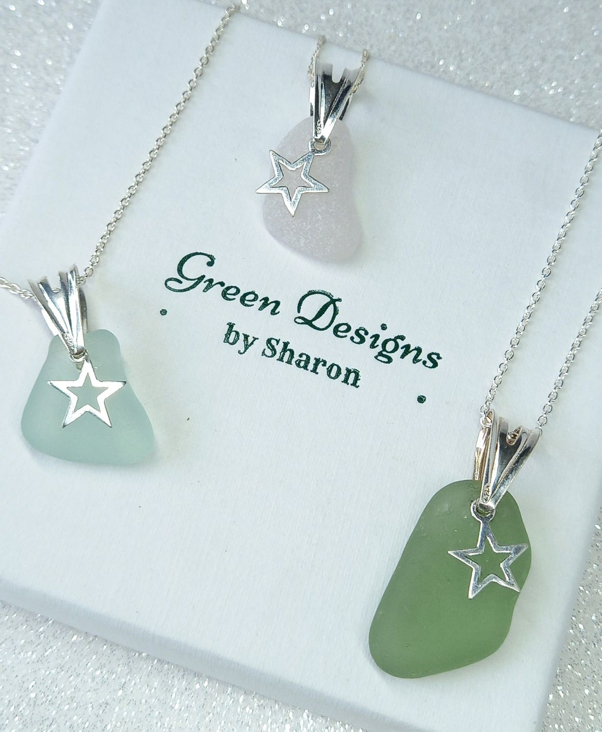 Scottish Sea Glass Star Charm Necklace - Sterling Silver - Various Colours available