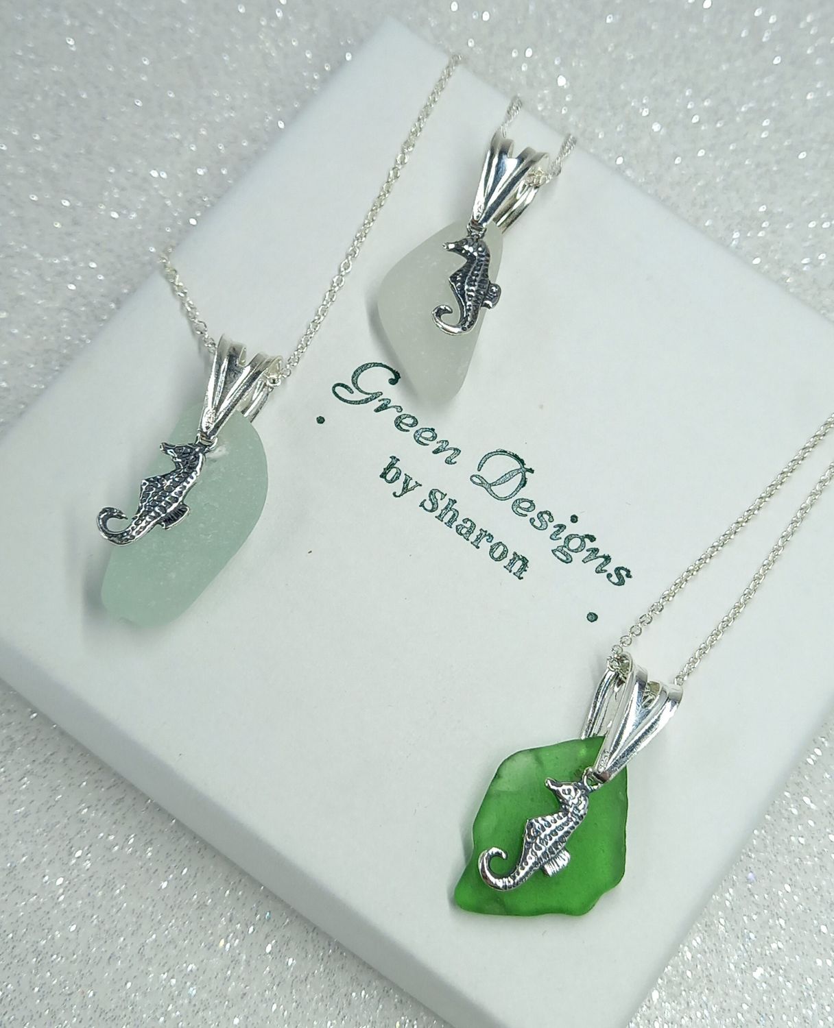 Scottish Sea Glass Seahorse Charm Necklace - Sterling Silver - Various Colours available