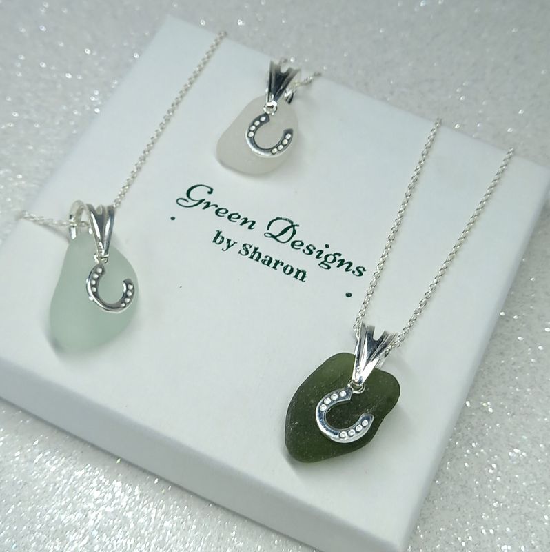 Scottish Sea Glass Horseshoe Charm Necklace - Sterling Silver - Various Colours available