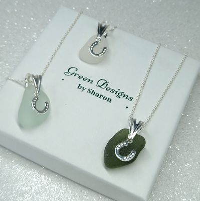 Scottish Sea Glass Horseshoe Charm Necklace - Sterling Silver - Various Colours available