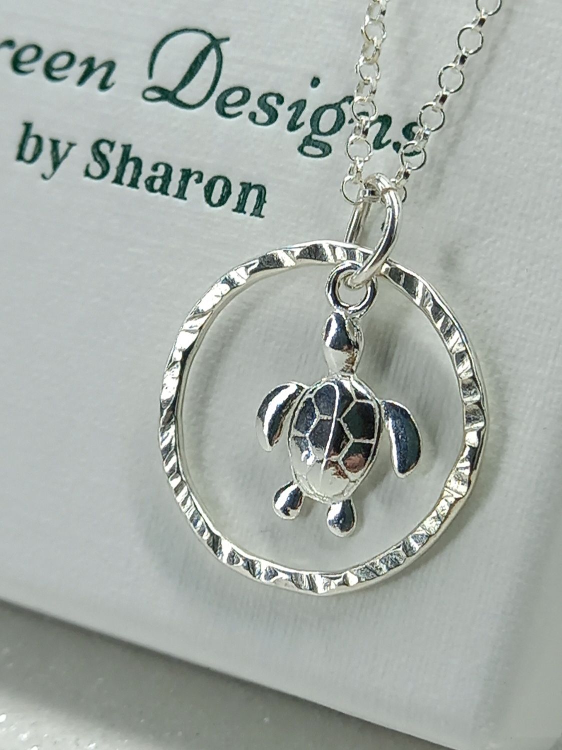 Sterling Silver Hoop with Turtle Charm Necklace - fidget/anxiety Necklace