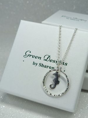 Sterling Silver Hoop with Seahorse Charm Necklace - fidget/anxiety Necklace