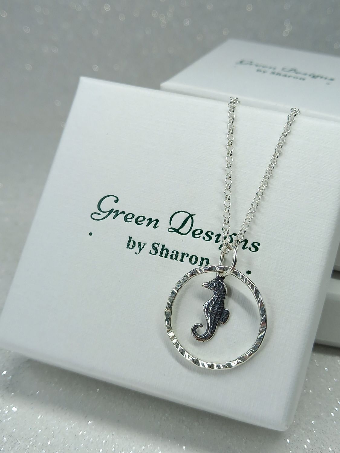 Sterling Silver Hoop with Seahorse Charm Necklace - fidget/anxiety Necklace