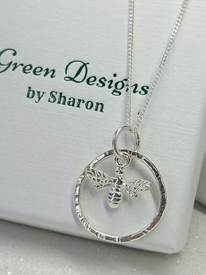 Sterling Silver Hoop with Bee Charm Necklace - fidget/anxiety Necklace