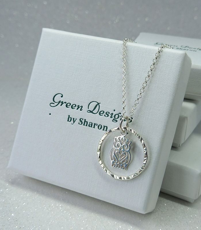 Sterling Silver Hoop with Owl Charm Necklace - fidget/anxiety Necklace