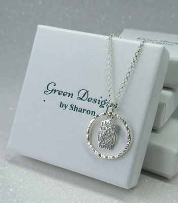 Sterling Silver Hoop with Owl Charm Necklace - fidget/anxiety Necklace