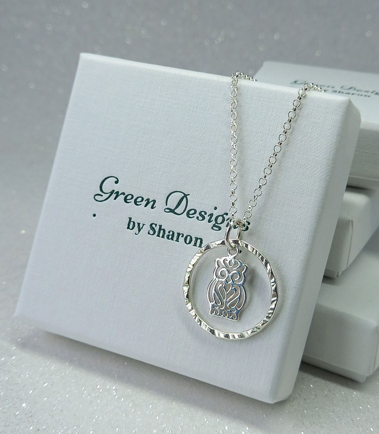 Sterling Silver Hoop with Owl Charm Necklace - fidget/anxiety Necklace