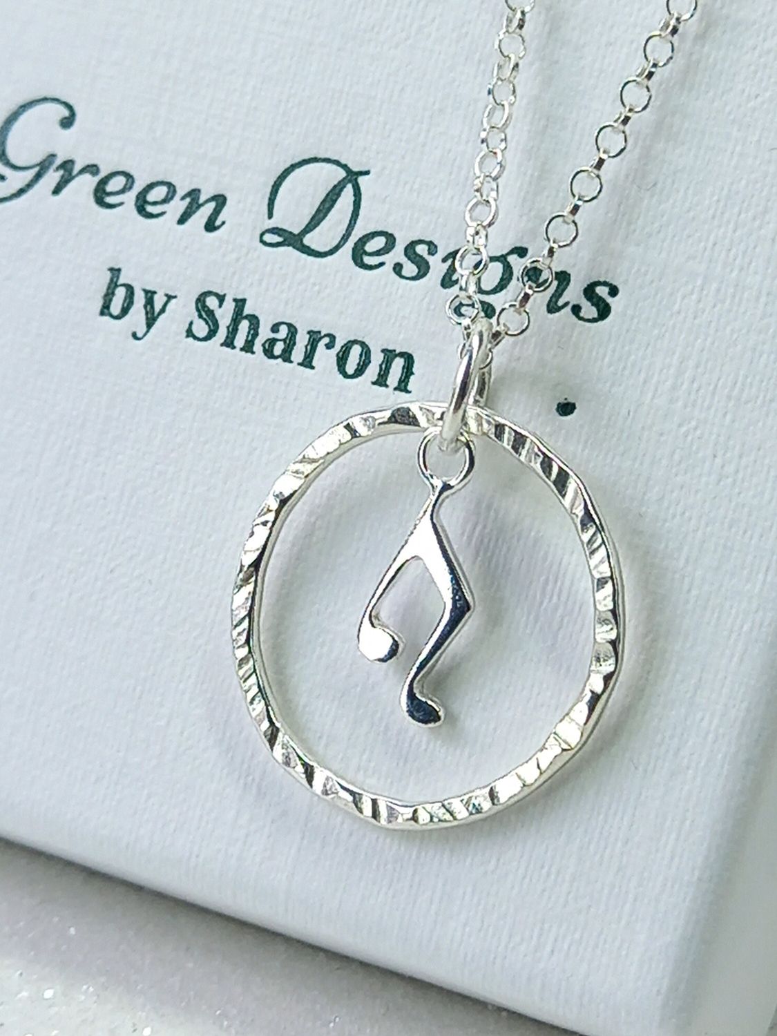 Sterling Silver Hoop with Musical Note Charm Necklace - fidget/anxiety Necklace