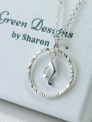 Sterling Silver Hoop with Musical Note Charm Necklace - fidget/anxiety Necklace