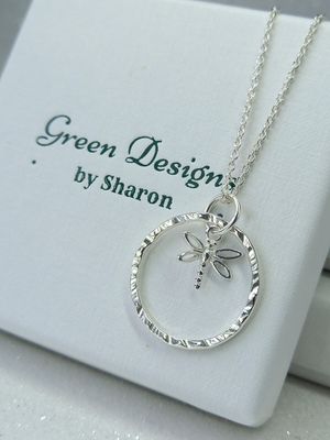 Sterling Silver Hoop with Dragonfly Charm Necklace - fidget/anxiety Necklace