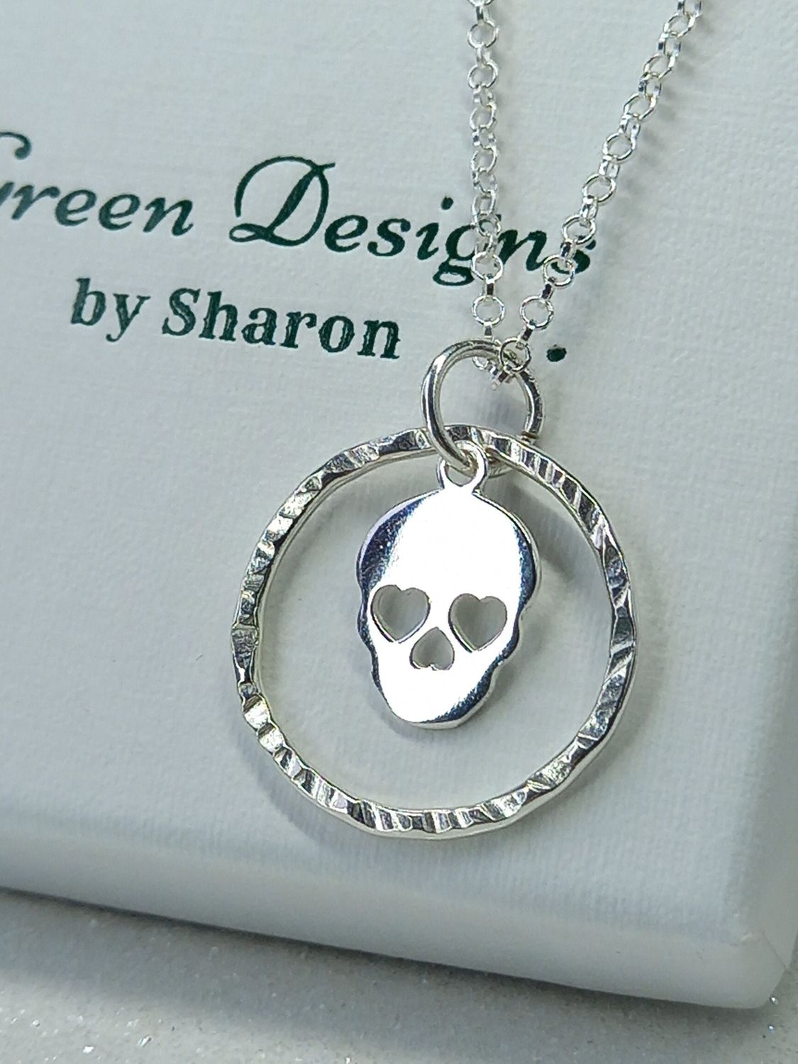 Sterling Silver Hoop with Skull Charm Necklace - fidget/anxiety Necklace