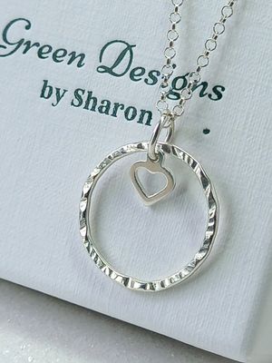 Sterling Silver Hoop with Open Heart Charm Necklace - fidget/anxiety Necklace