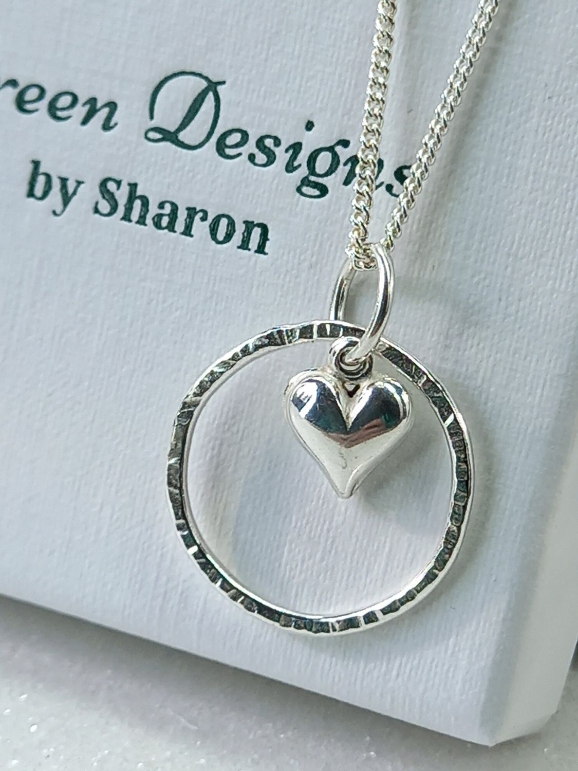Sterling Silver Hoop with Puffy Heart Charm Necklace - fidget/anxiety Necklace
