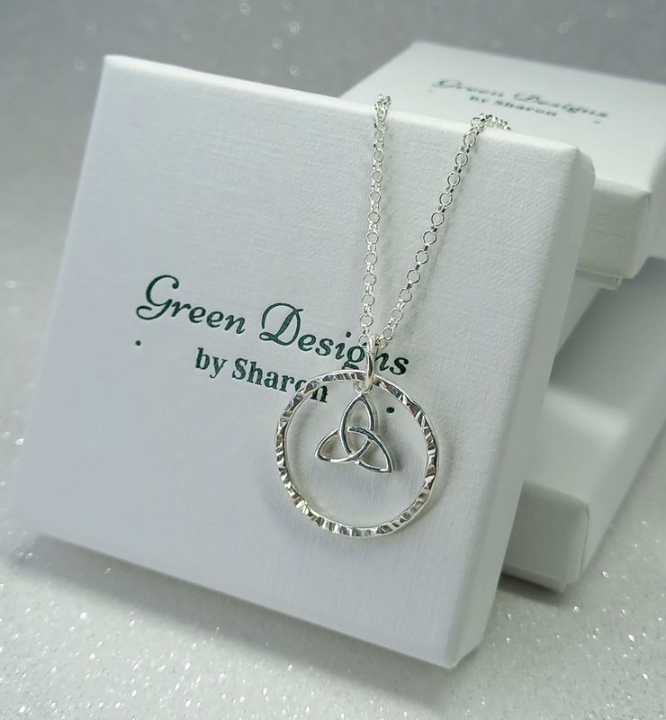 Sterling Silver Hoop with Celtic Knot Charm Necklace - fidget/anxiety Necklace