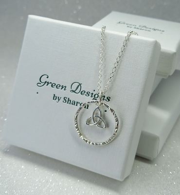 Sterling Silver Hoop with Celtic Knot Charm Necklace - fidget/anxiety Necklace