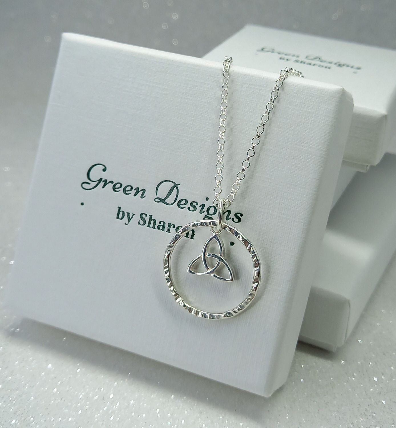 Sterling Silver Hoop with Celtic Knot Charm Necklace - fidget/anxiety Necklace