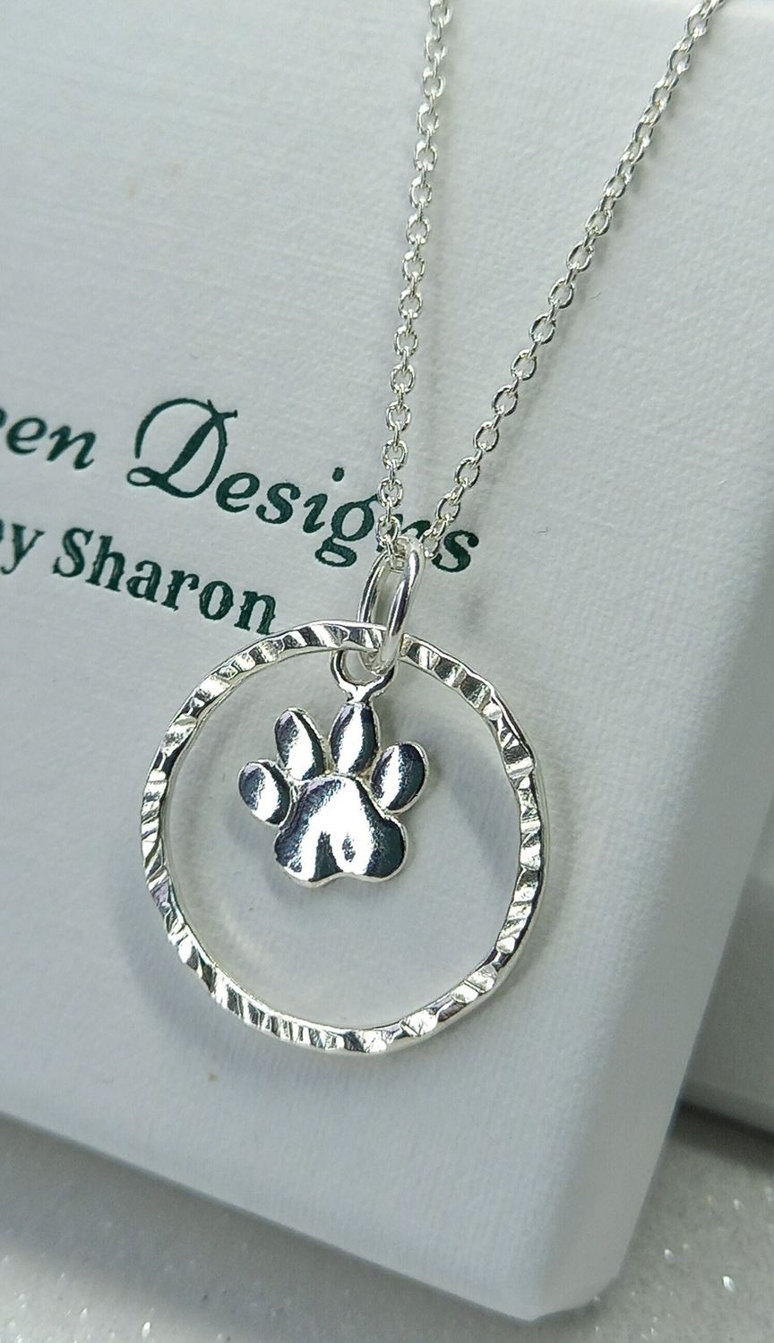 Sterling Silver Hoop with Paw Charm Necklace - fidget/anxiety Necklace