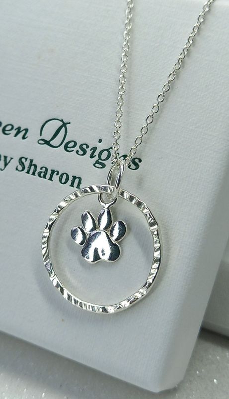 Sterling Silver Hoop with Paw Charm Necklace - fidget/anxiety Necklace