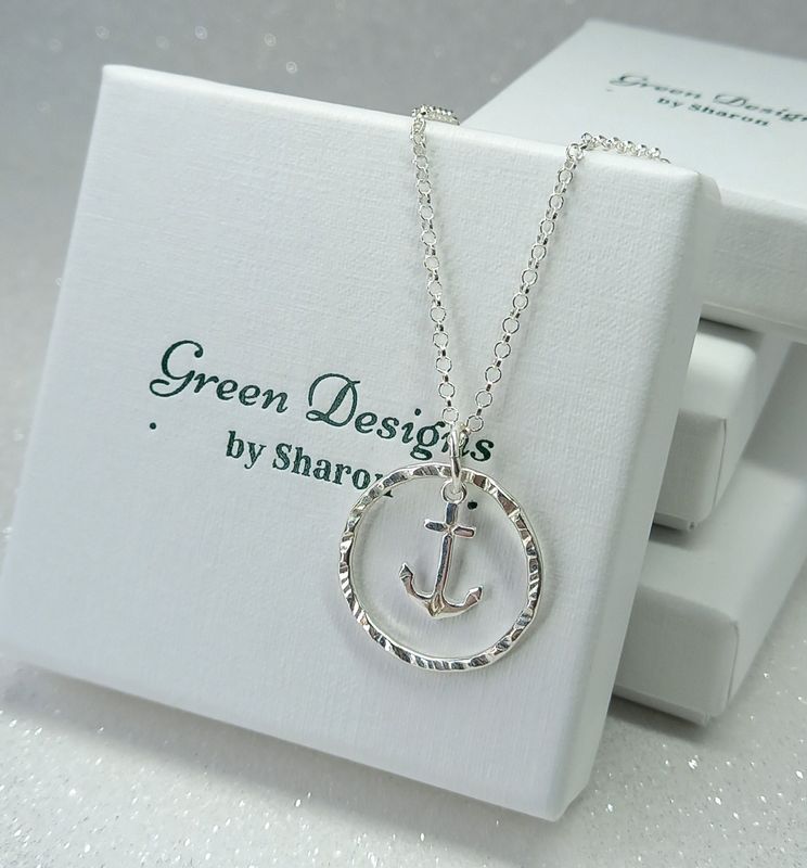 Sterling Silver Hoop with Anchor Charm Necklace - fidget/anxiety Necklace