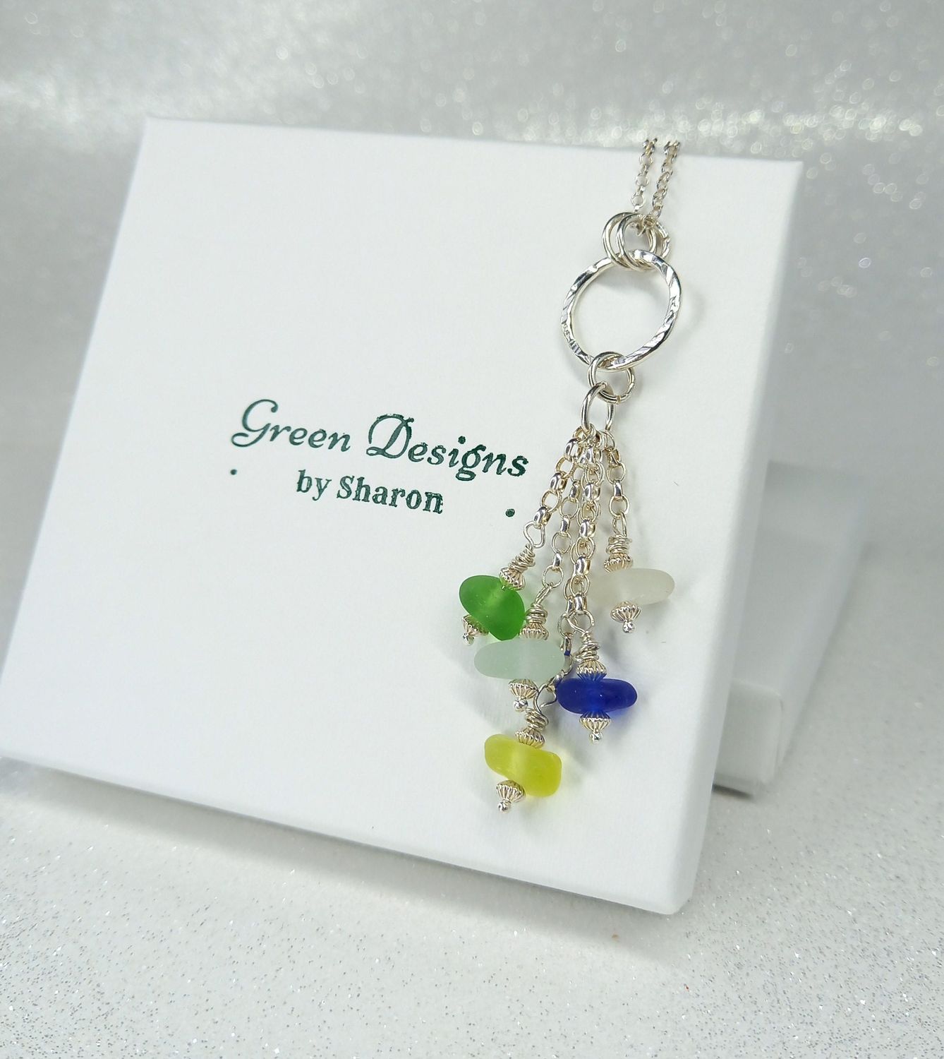 Multi Colour Scottish Sea Glass Dangling Necklace - Rare Yellow