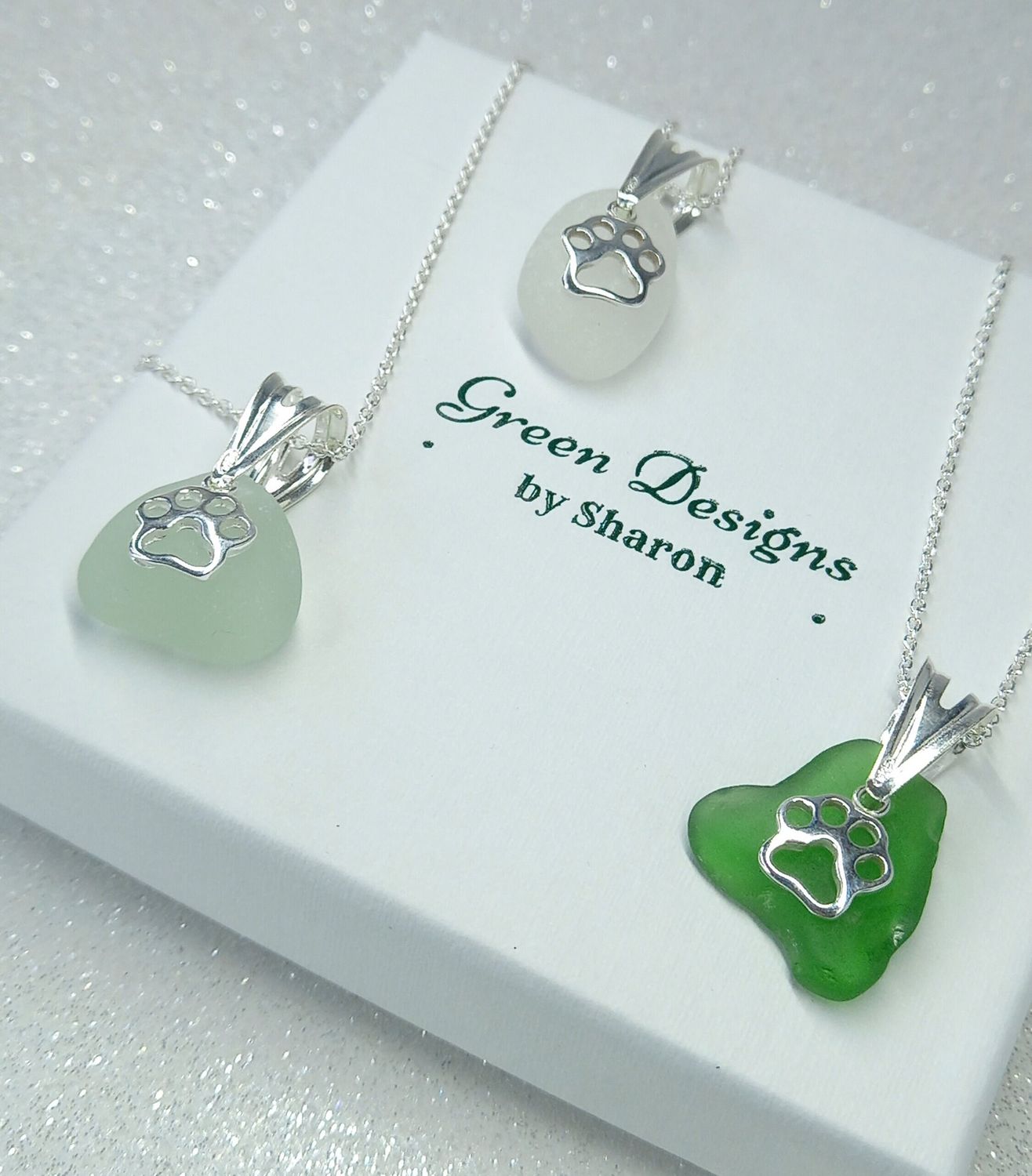 Scottish Sea Glass Paw Charm Necklace - Sterling Silver - Various Colours available