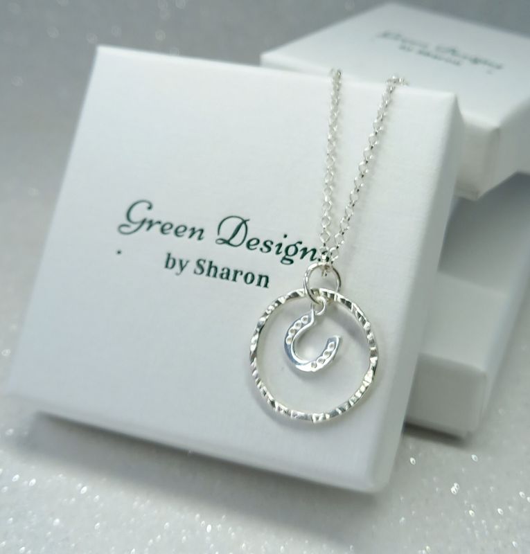 Sterling Silver Hoop with Horseshoe Charm Necklace - fidget/anxiety Necklace