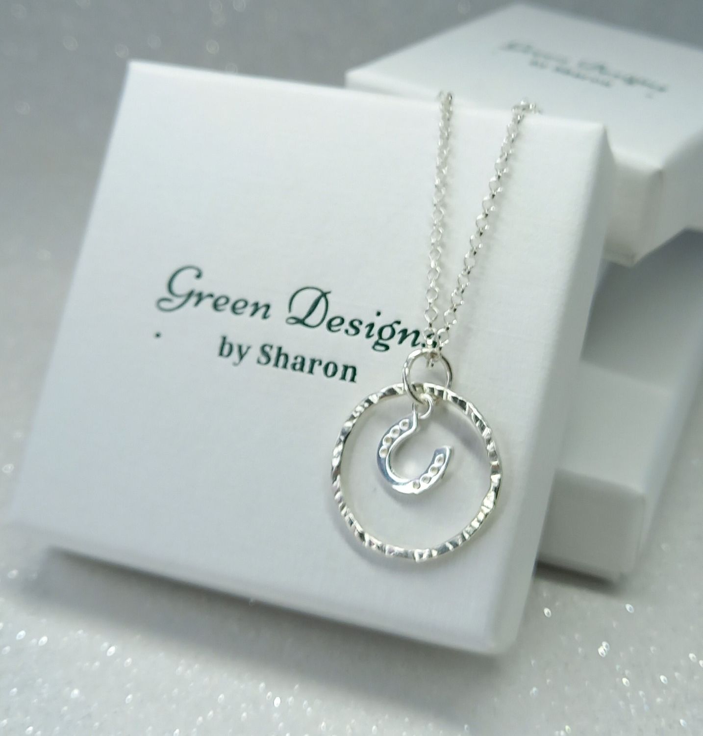 Sterling Silver Hoop with Horseshoe Charm Necklace - fidget/anxiety Necklace