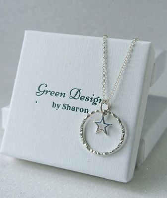 Sterling Silver Hoop with Open Star Charm Necklace - fidget/anxiety Necklace