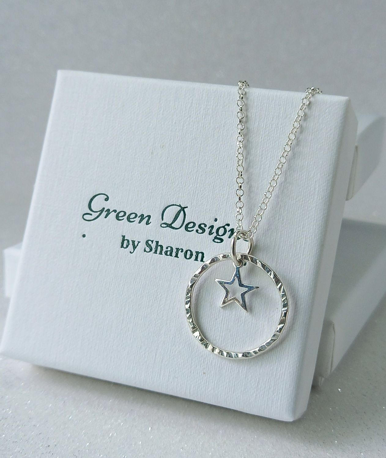 Sterling Silver Hoop with Open Star Charm Necklace - fidget/anxiety Necklace
