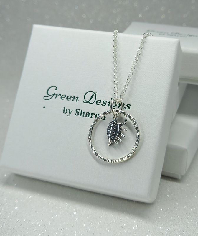 Sterling Silver Hoop with Conch Shell Charm Necklace - fidget/anxiety Necklace