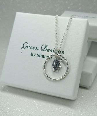 Sterling Silver Hoop with Conch Shell Charm Necklace - fidget/anxiety Necklace