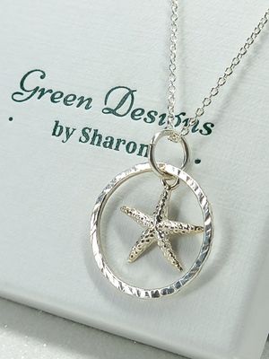 Sterling Silver Hoop with Starfish Charm Necklace - fidget/anxiety Necklace
